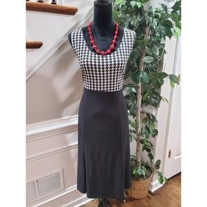 K Studio Black White Houndstooth Top Round Neck Sleeveless Knee Length Dress 12